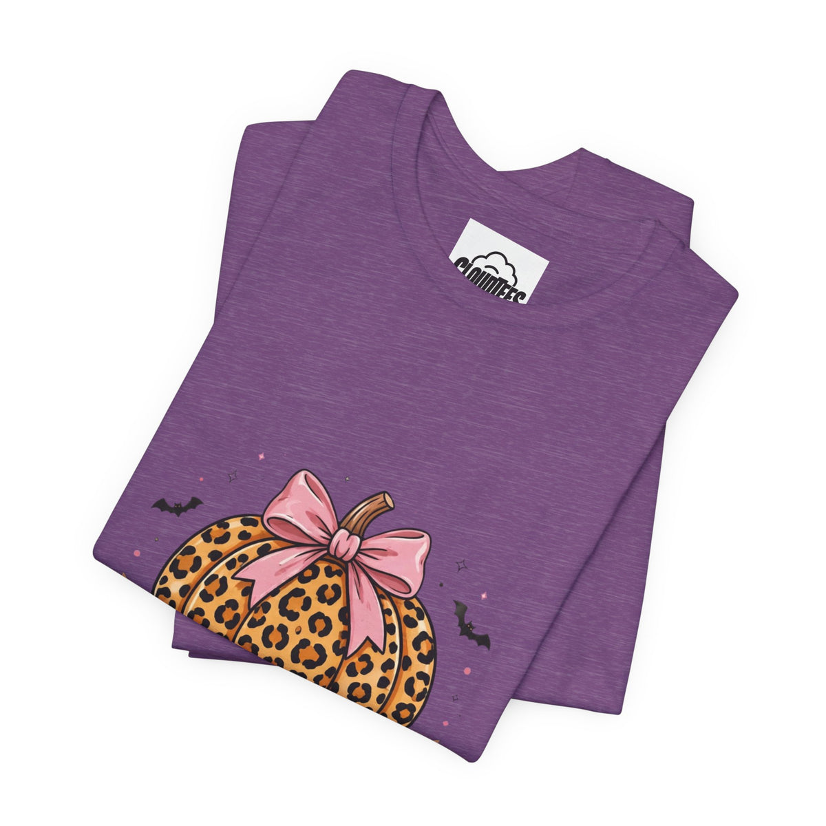 CloudTees Stay Spooky Shirt | Leopard Print Pumpkin Bow Halloween Shirt | Pink Bow Spooky Season Tee
